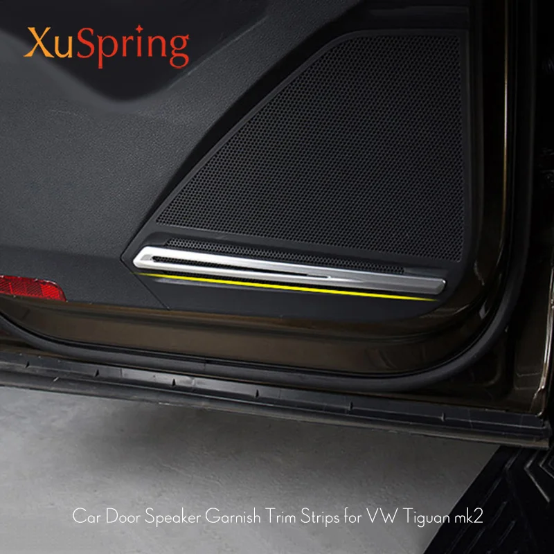 For VW Tiguan 2016-2020 MK2 Car Door Speaker Audio Trim Strips Sticker Garnish Chrome Cover Decorative Styling