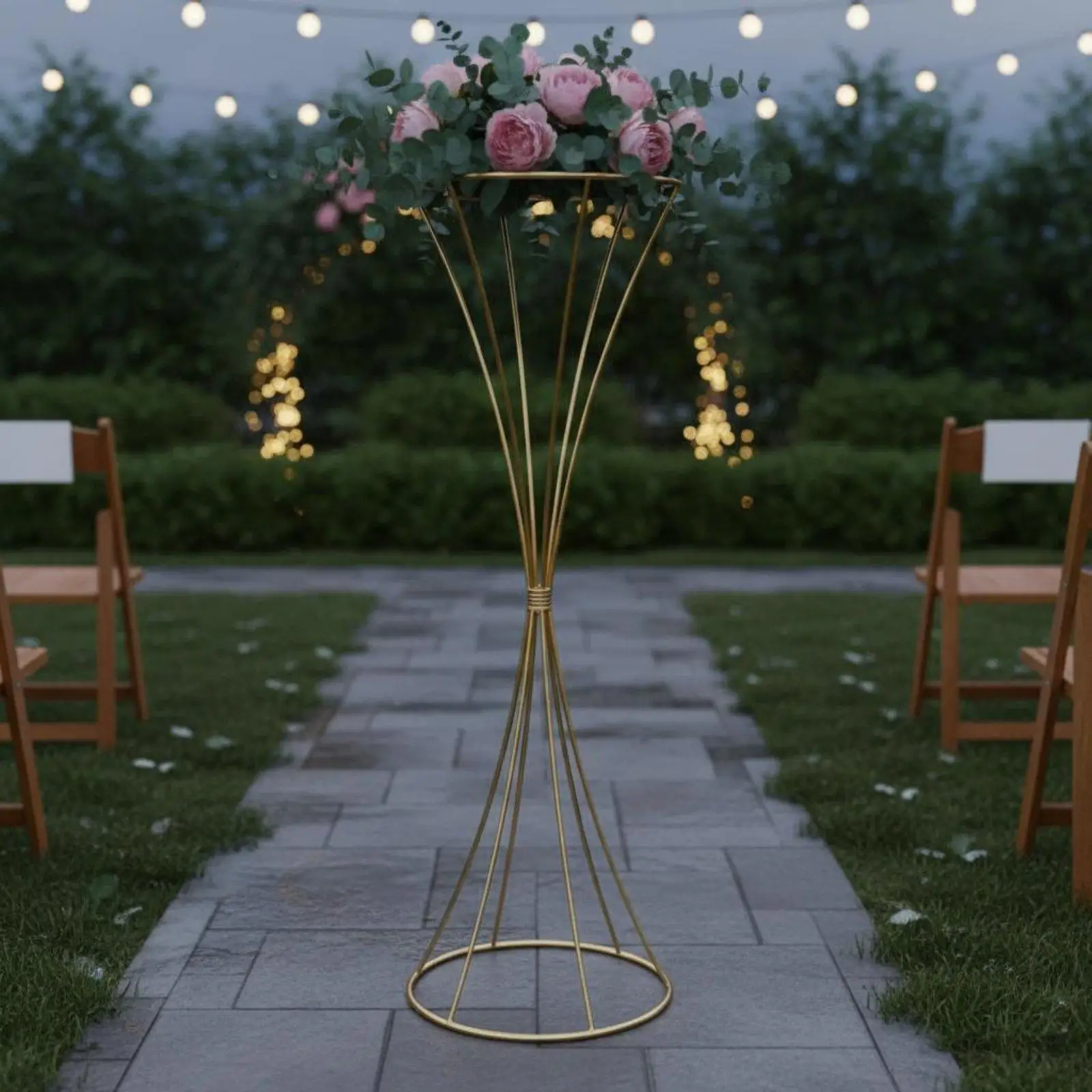 Golden Trumpet Vase Flowers Holder Decorative Wedding Centerpiece for Party Road Leads and Grand Entryway Arrangement