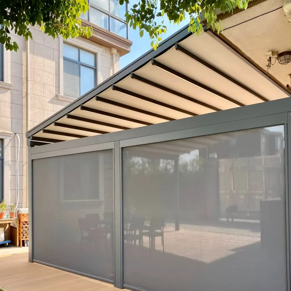 Windproof Motorized Remote Control Powder Coated Outdoor Canopy Side Walls CE Waterproof Sunshade Shelter Villa Balcony Garden