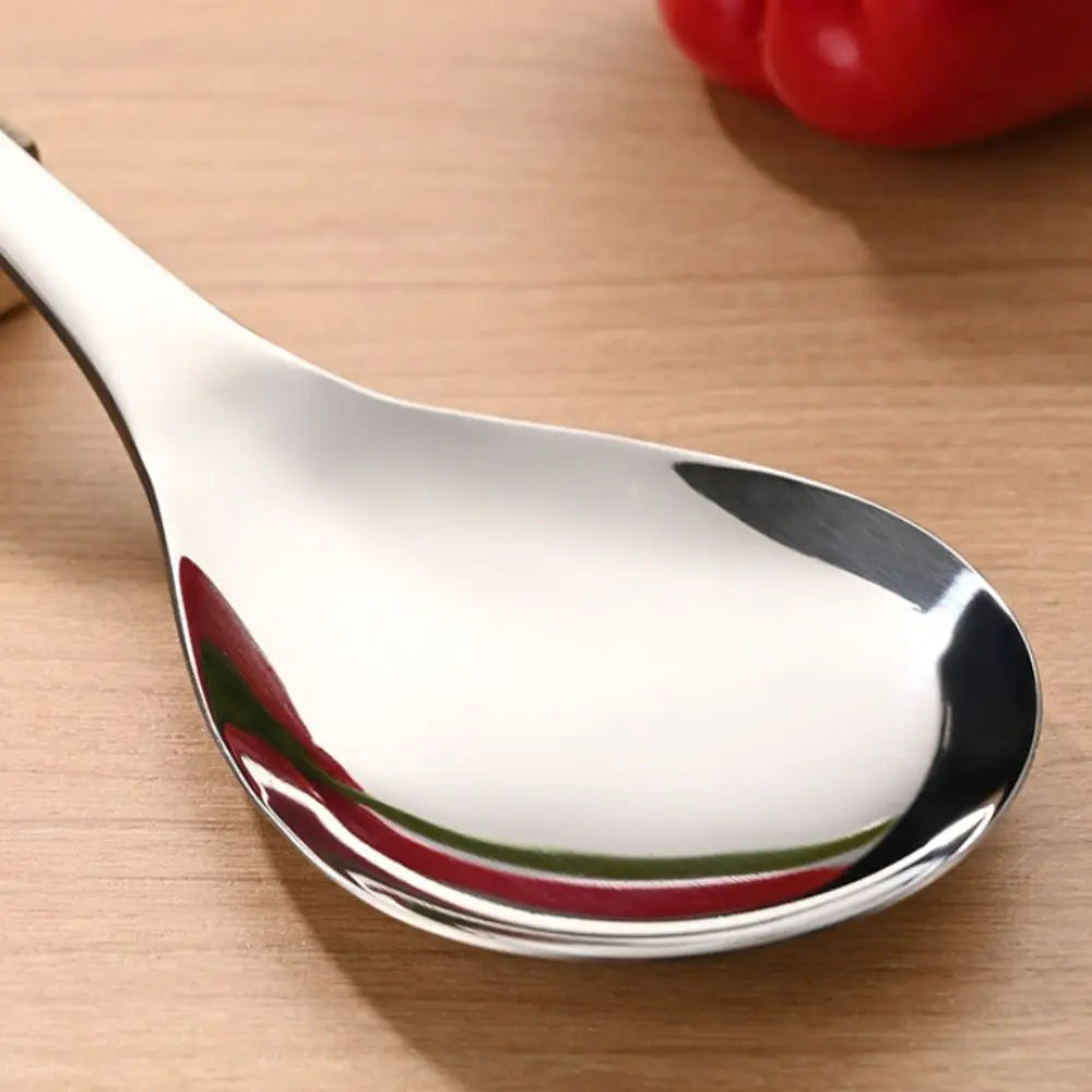 

2 Piece Upright Stainless Steel Rice Spoon Anti-Stick Wood Handle Dinning Serving Spoon Comfortable Grip Heat-resistant