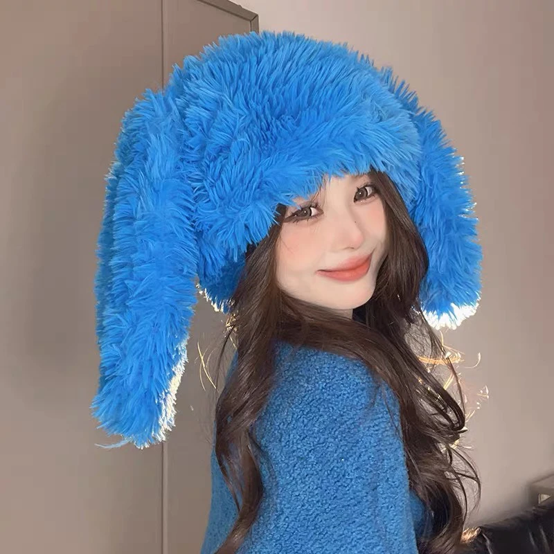 Cute Cartoon Bunny Ears Plush Hat Soft And Warm Faux Fur Women's Hat Suitable For Daily Wear And Party Use