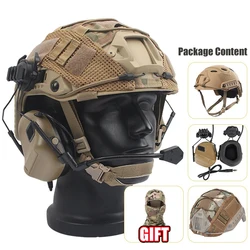 Airsoft Helmet Set with Tactical Headset and Camouflage Helmet Cover for Airsoft Paintball CS Game Hunting Shooting Gear