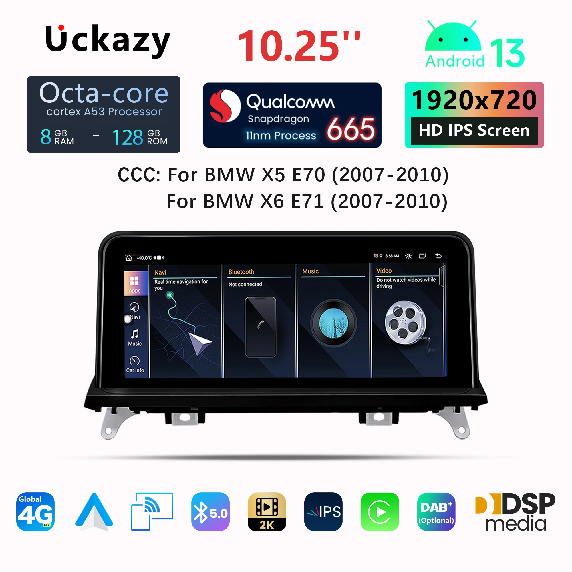 Uckazy Android 13 Car Multimedia Player For BMW X5 E70 X6 E71 2007-2013 Radio Screen Original CCC CIC Navigation Audio Carplay