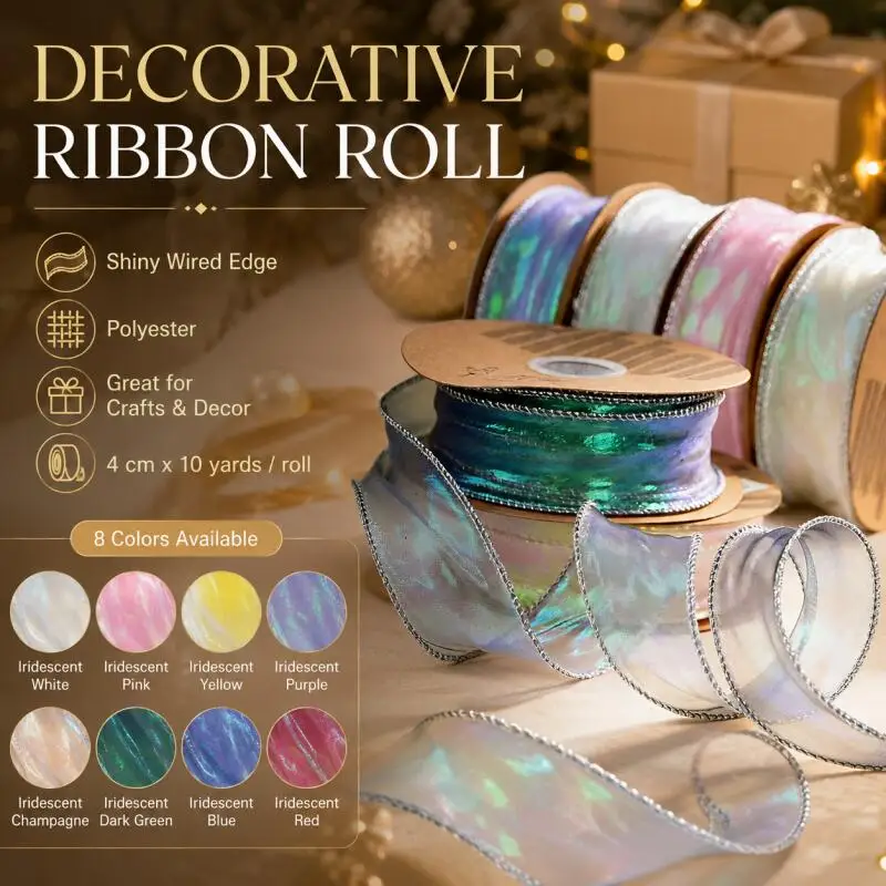 4CM/10Yards Regenbogen DIY Wellenkanten-Seidenorganza-Band Schleifenmaterial Spitzenbänder Haarschmuck Nähstoff Kleidungsdekoration – Detail 1