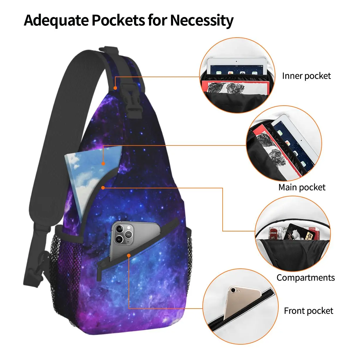 Galaxy Art Stars borsa a tracolla a tracolla piccola borsa a tracolla Universe Nebula zaino a tracolla Daypack per escursionismo viaggio borsa da viaggio