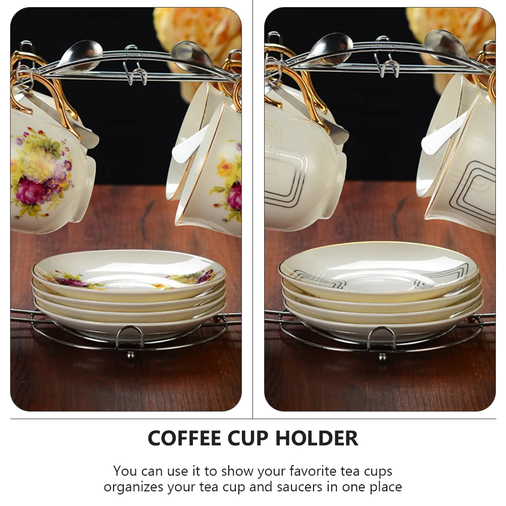 

Coffee Cup Stand Mug Rack Golden Stainless Steel Display Holder 5 Tier Tea Saucer Organizer Storage Solution Kitchen Office Use