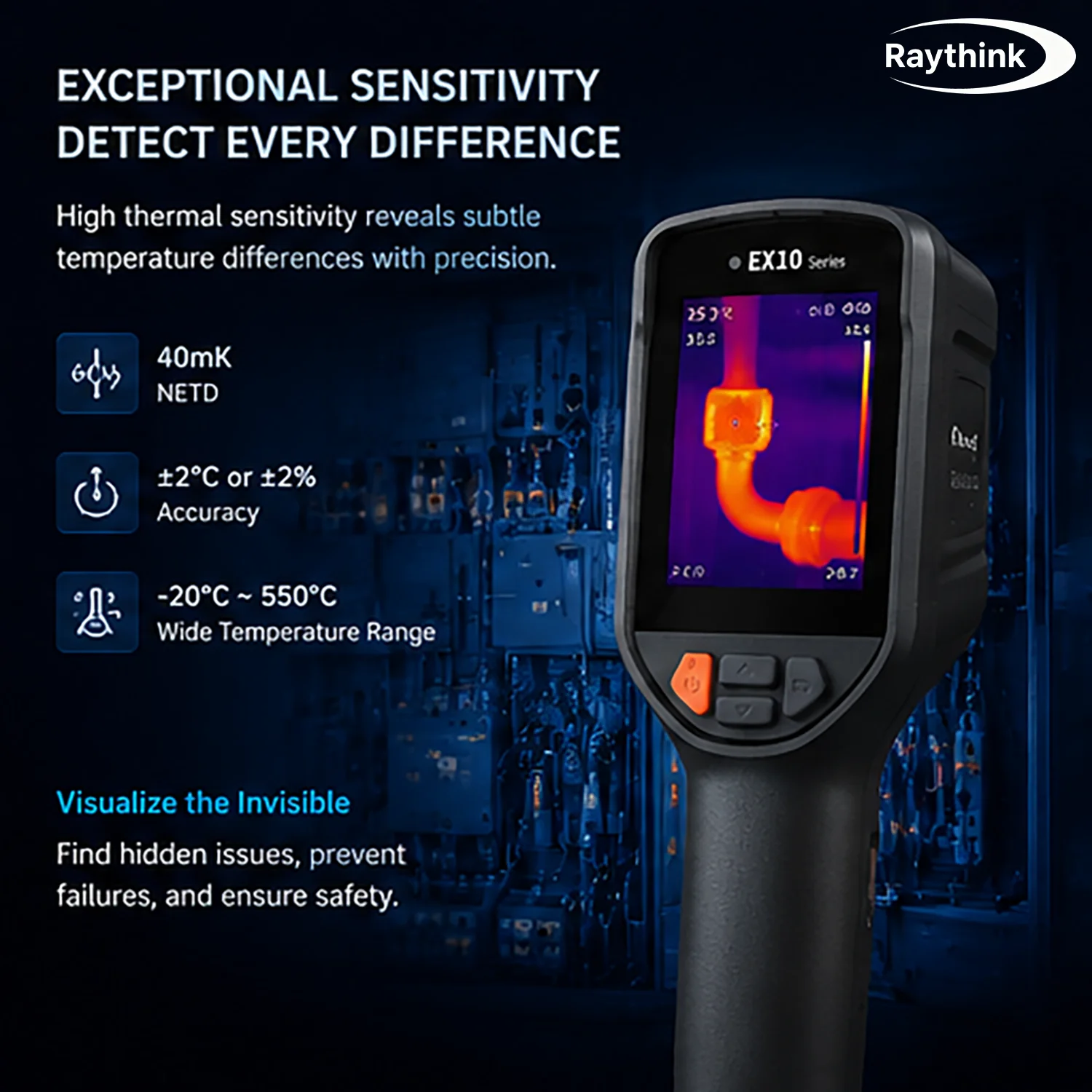 Raythink Thermal Camera 320x240 AI Super Resolution Infrared Visible Fusion 12um Uncooled Detector WiFi 6 Custom Points EX10 Pro