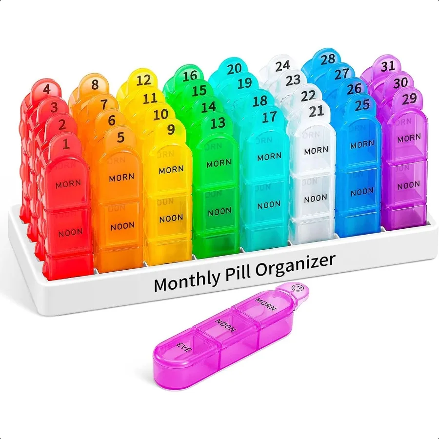 

Monthly Pill Organizer 3 Times a Day 30 Day Pill Organizer with Small Pill Box One Month Medicine Organizer 31 Day Pill Case Pi