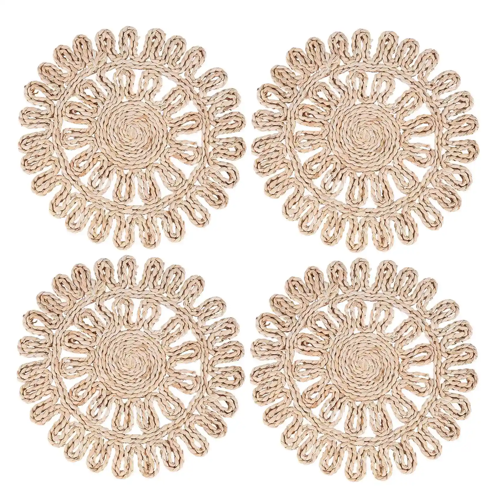 

Round Woven Placemat For Dining Table,Natural Braided Rattan Tablemat Hollow Wicker Plates For Holiday Kitchen Table Mat-A57X