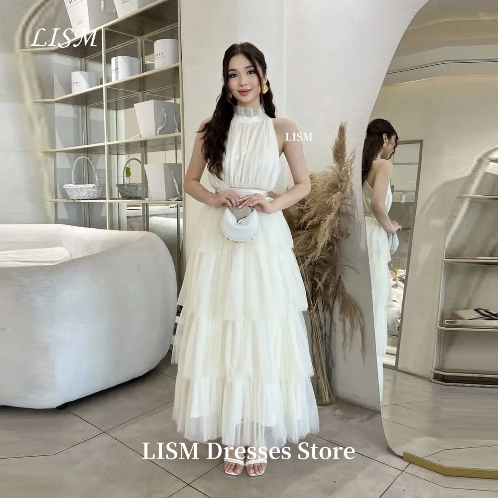 

LISM Tiered Halter A-Line Wedding Party Dresses Photo Shoot Silk Tulle Elegant Formal Evening Dresses Customize 저녁 드레스