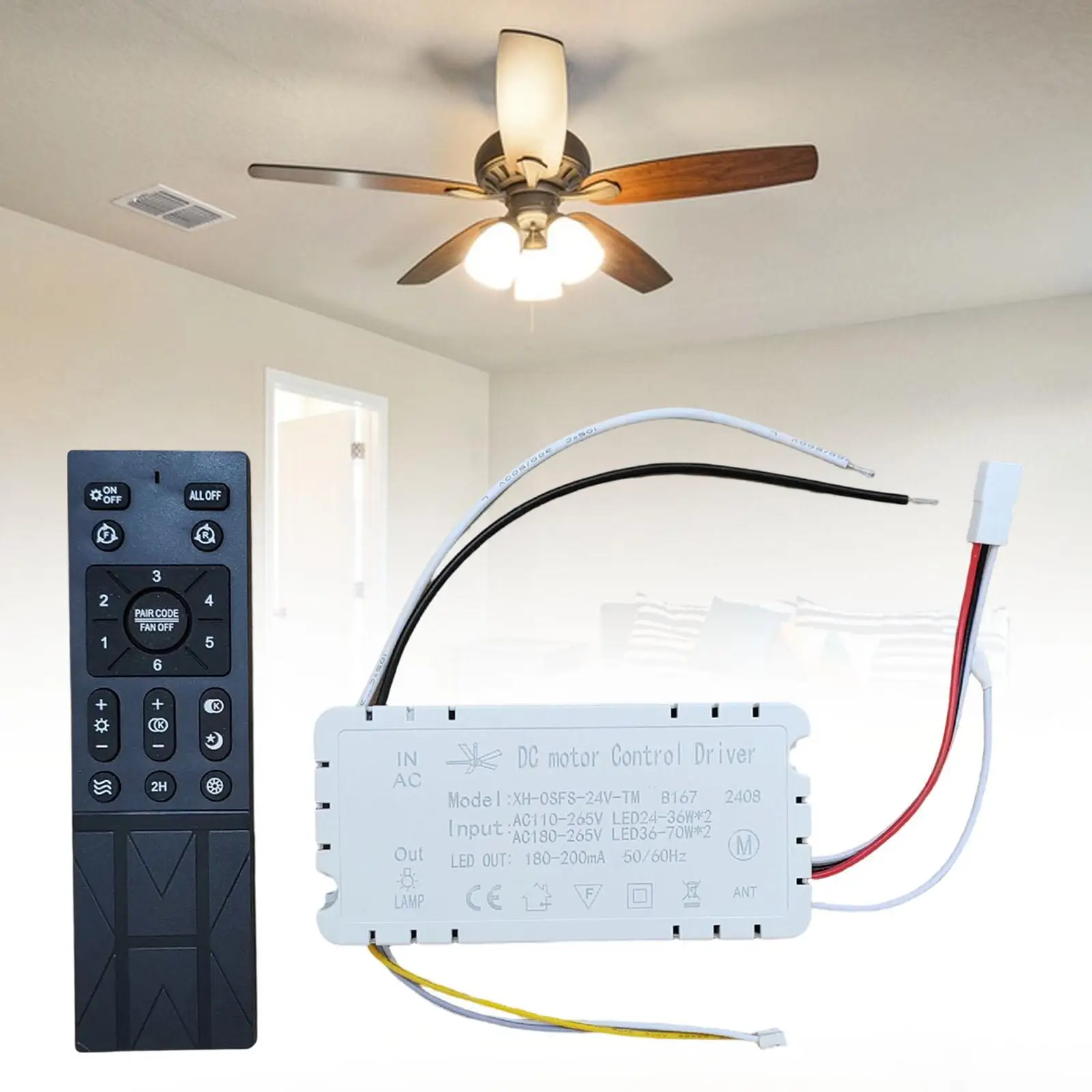 

Ceiling Fan Receiver Input 110-265V Receiver Easy to Use with 6 Speeds Fan Controller Switch for Ceiling Fans with Lights Club