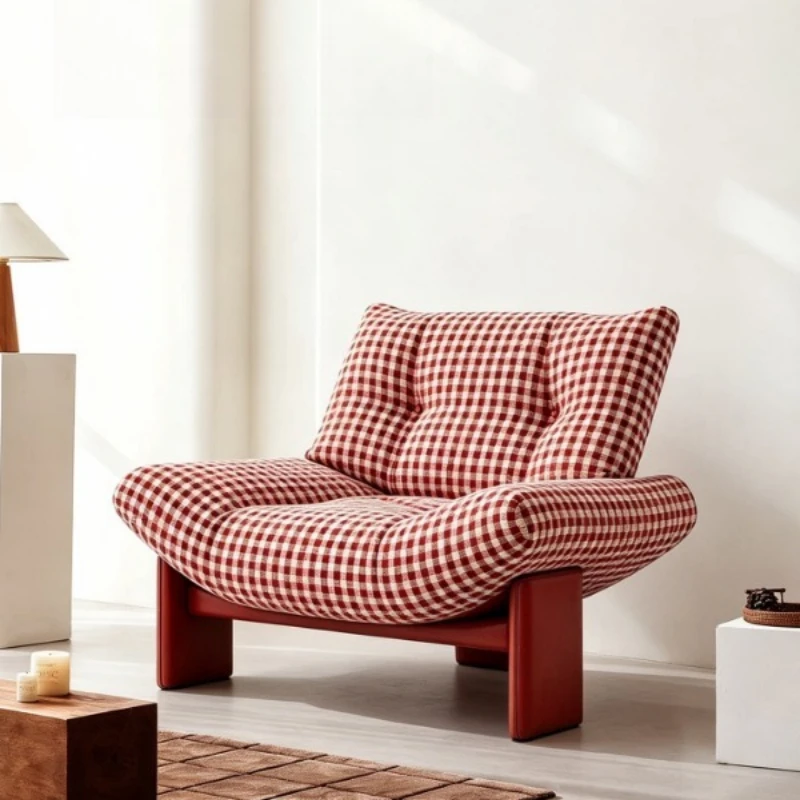 Simple modern plaid fabric sofa living room ash wood sofa chair