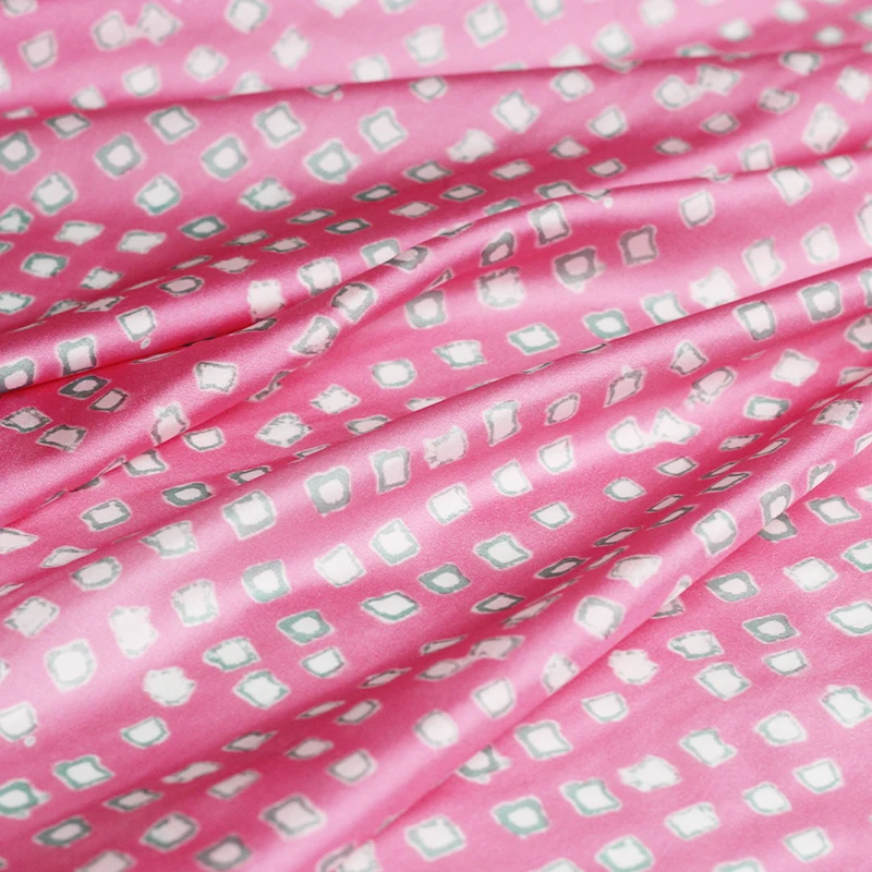 

Redraspberry silk140cm Habotai Pink Checkered dress clothing fabric Garment sewing materials fabrics Free shipping