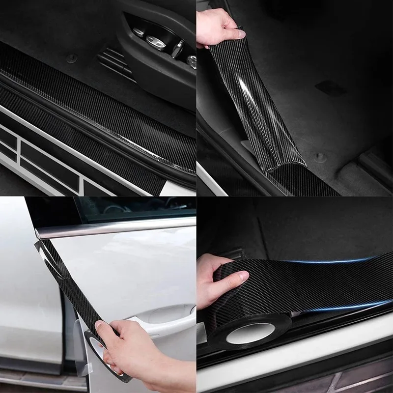 Nano Carbon Fiber Car Sticker DIY Paste Protector Strip Auto Door Sill Side Mirror Anti Scratch Tape Waterproof Protection Film