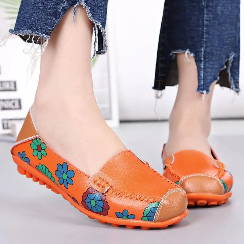 

Floral Print Flat Heel Women's Single Shoes Spring Autumn New Style Comfortable Mom Shoes Large Size Casual Fashion Footwear