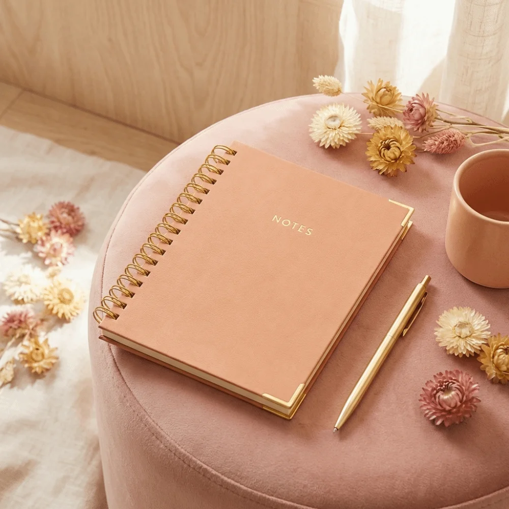 300 Pages PU Leather Notebook Smooth Writing No Ink Bleed Business Notebook Metal Binding 360° Folding Lined Notebook