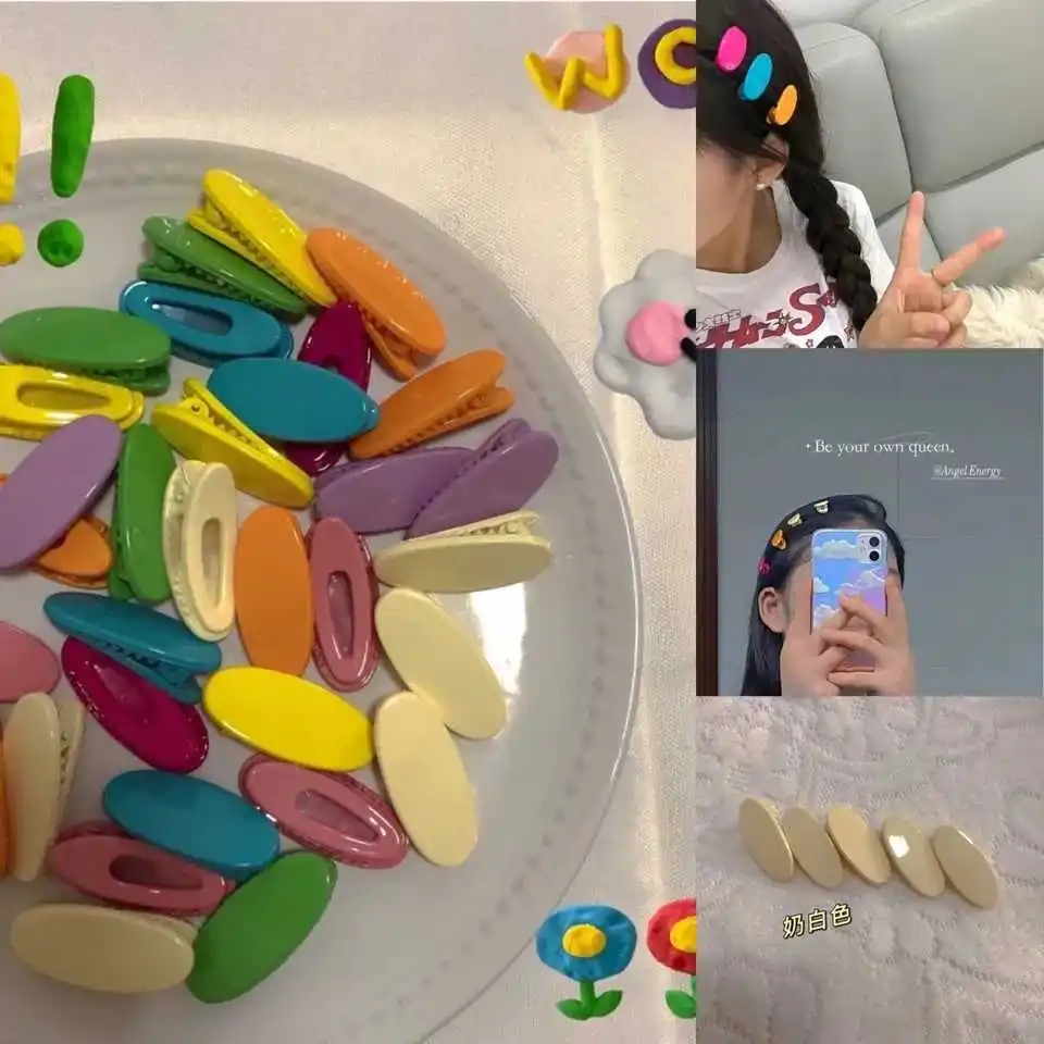 

8PCS Sweet Girl Candy Color Hair Clip Small Oval Bangs Side Clip Kids Hair Accessories Duck Bill Clips