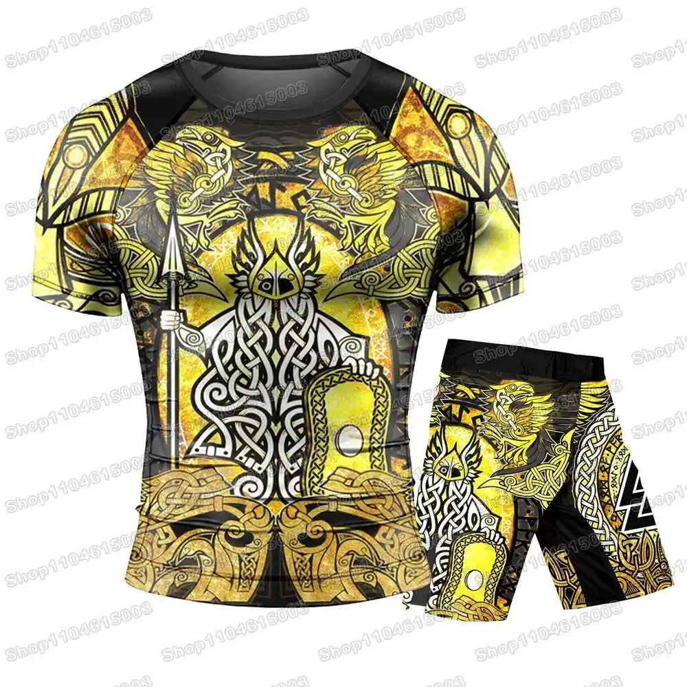 

Odin Norse Rune Wrestling Rash Guards Surfing Jersey Beach Shirts Swimwear Diving Gym Shorts MMA BJJ Men Jiu Jitsu Fitness Sets