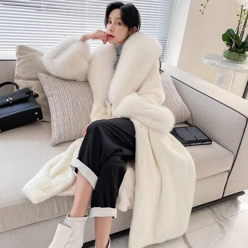 Velvet Mink Coat Women's Whole Winter Luxury Super Long Mink Fur CoatImported Velvet Mink Coat  New Luxurious Extra-long Jacket