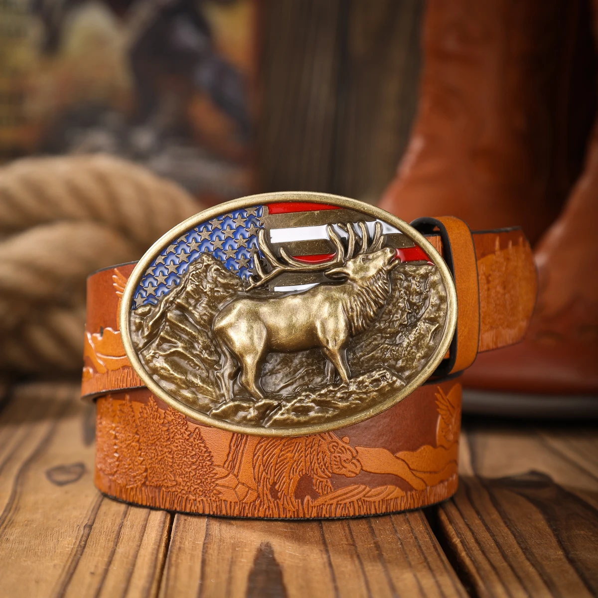 1pc Western Cowboy Style Belt - Suitable for Both Men and Women. Metal Western Buckle. PU Embossed Vintage Belt.