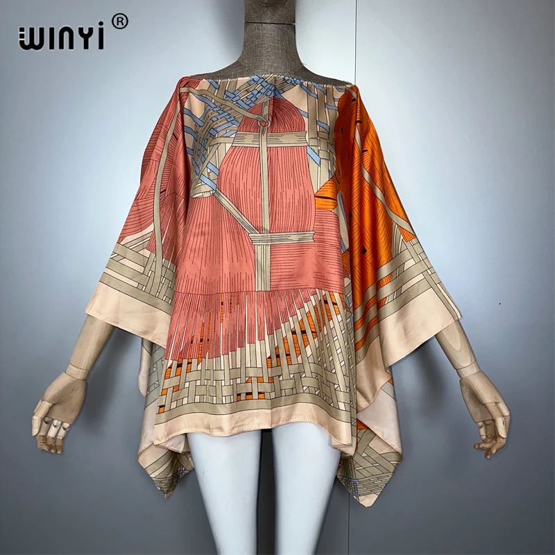 بلوزة WINYI Boho مطبوعة بوهيمية صيفية بأكمام تشبه جناح الخفّاش للنساء لتغطية الشاطئ ملابس الشاطئ ملابس نسائية للعطلات