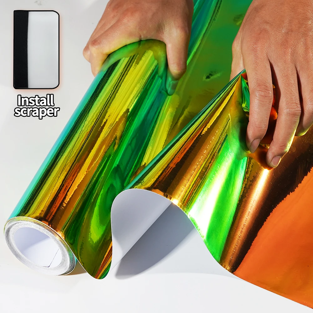 

Car Wrapping Rainbow Chrome High Quality Holographic Chrome Green Chameleon Car Vinyl Wrap Filml Release air for Car Body decals