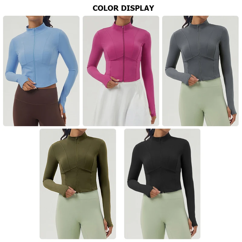 Long Sleeve Running Jacket Women Solid Color Slim FIt Yoga Shirt Super Stretch Breathable Gym Top Female Workout Clothes