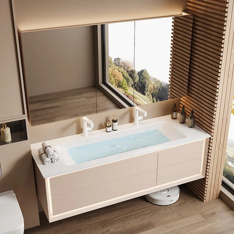 

Nordic Cream Style Bathroom Cabinets Wall-mounted Fog Removal Smart Mirror Cabinets Fashion Simple Furniture Mueble Lavabo FYBC