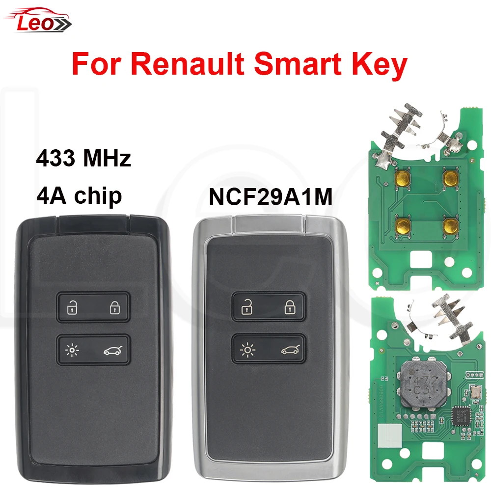 Leo 433MHZ NCF29A1M AES 4A-chip car smart key for Renault Clio 5 Scenic 4  Megane IV Kadjar Koleos Talisman 2016-2021 key