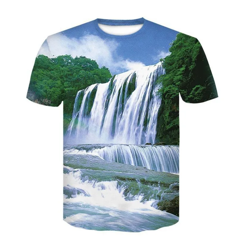 New Summer Tide Beautiful Landscape Picture Men T-Shirts  Casual 3D Print Tees Hip Hop Personality Round Neck Short Sleeve  Tops