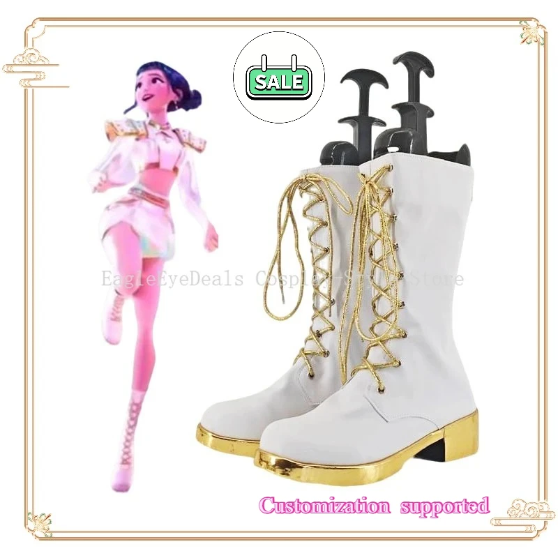 

Костюм для косплея KPop Demon Hunters Zoey, золотистые сценические туфли, ботинки ручной работы из искусственной кожи, аниме, карнавальная вечеринка, Хэллоуин