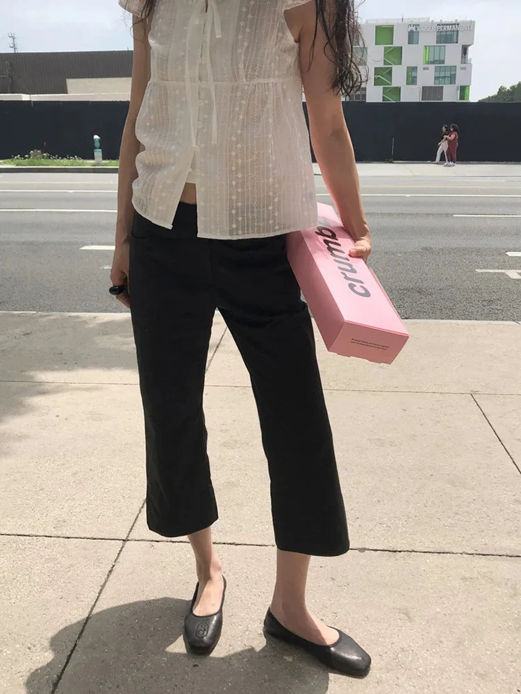

Commuter Casual Pants Narrow Version Micro Flare Seven Length Style Cotton Blend Comfortable Fit Women