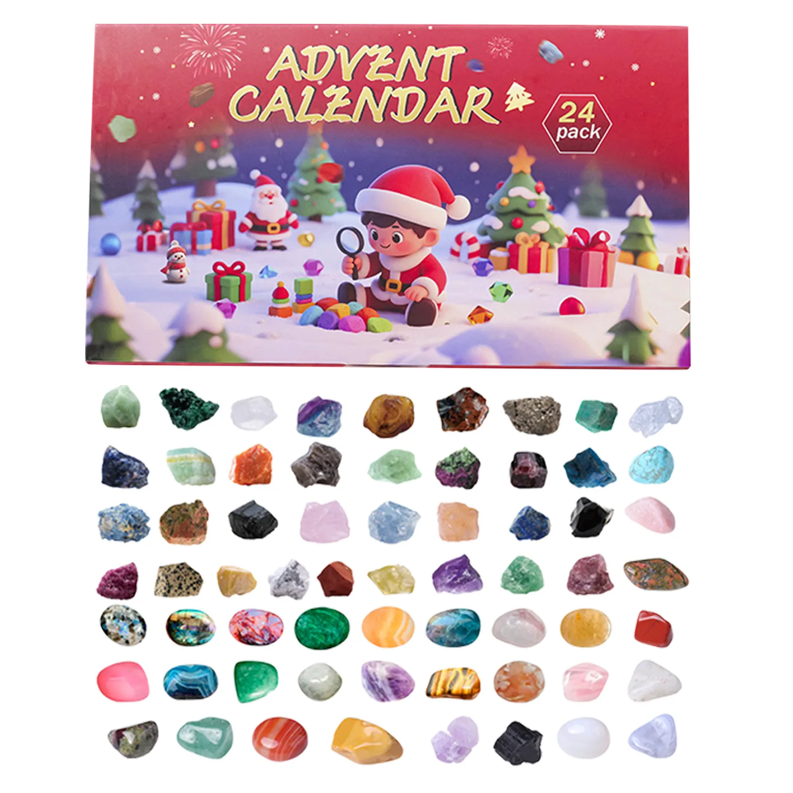 Minuterie pour la cuisine Calendrier de l'Avent de Noël 2024 avec 24 pierres précieuses – Calendrier de l'Avent Crystal Rock pour un manuel de minuterie de cuisine mignon
