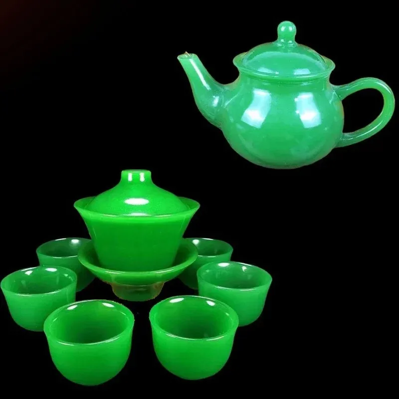 

Imitation Jade Kung Fu Tea Set White Pot Sapphire Light