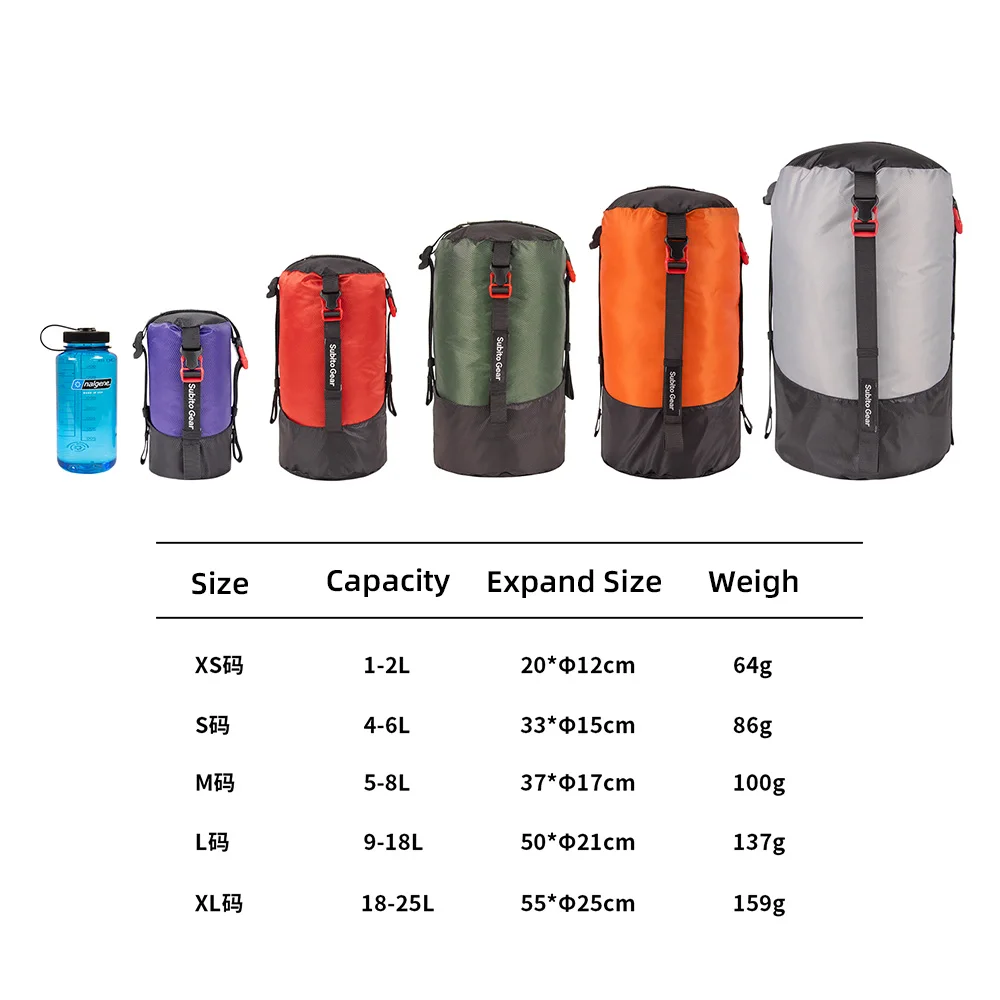 Lightweight Compression Stuff Sack 1-2L Waterproof Polyester Compression Bag Storage Bag for Camping Hiking Backpacking 6