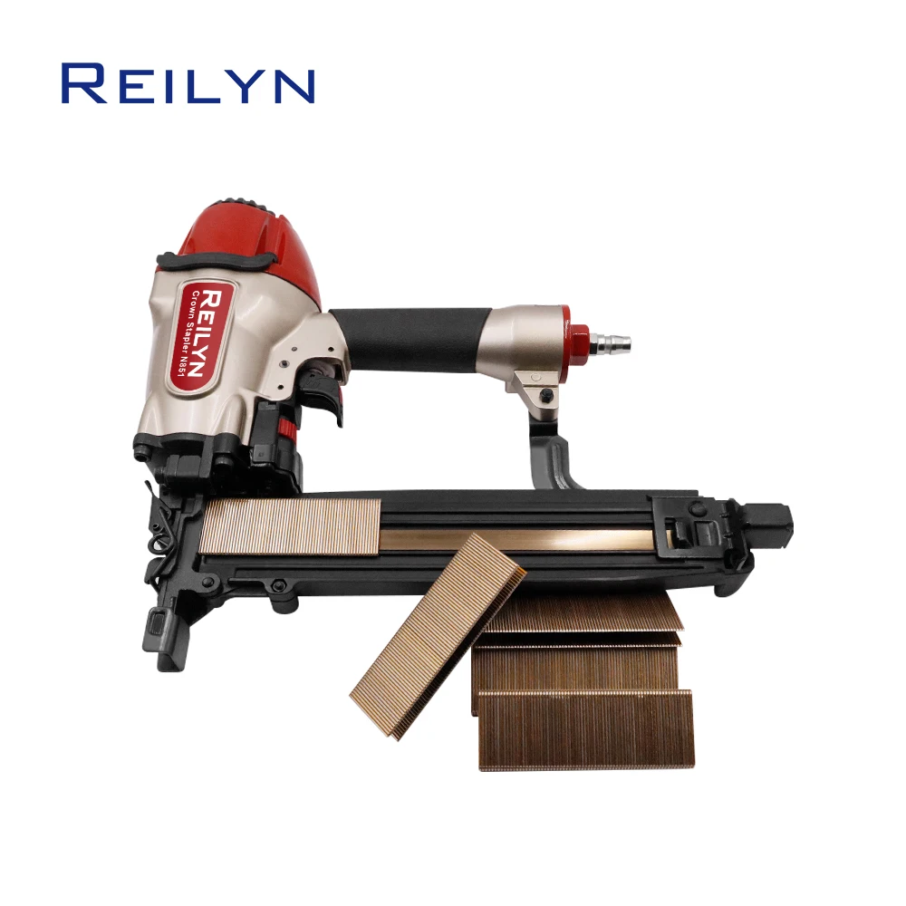 REILYN Pneumatic Stapler N851 16Ga Lightweight Air Brad Nailer for Wall Decorating Roofing Woodworking Tool