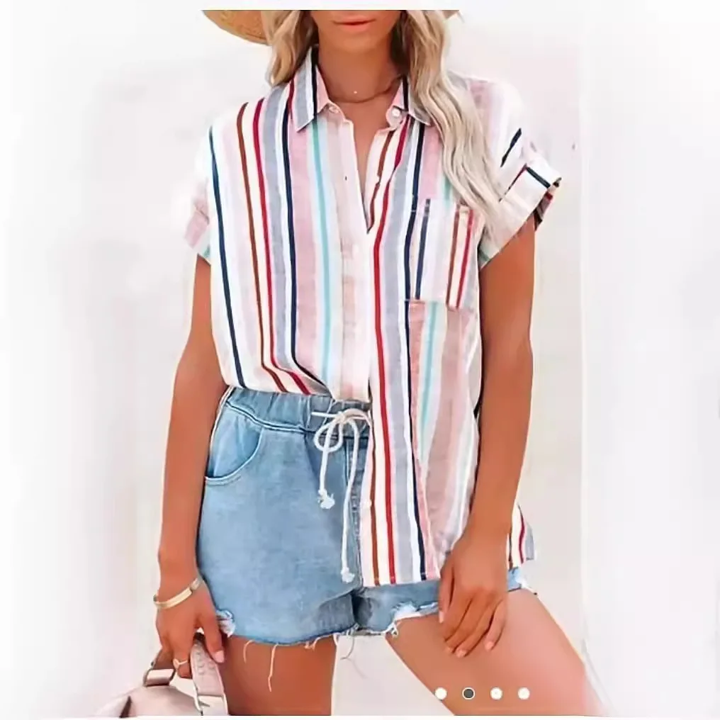 Casual Striped Short Sleeved Shirt, European and American Fashion, Hot Selling, Summer, New