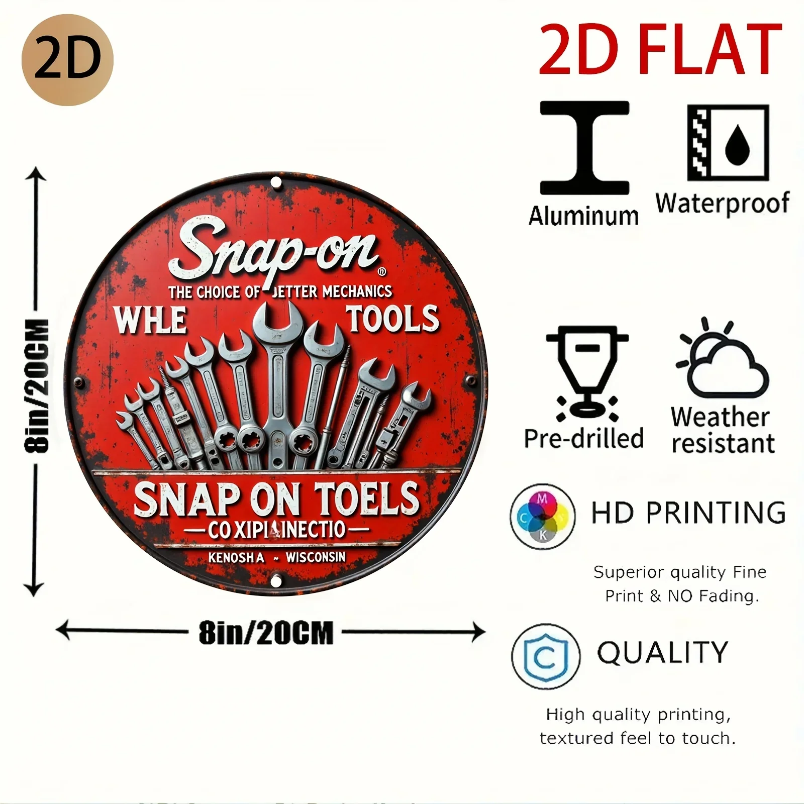 Art mural rustique Vintage en métal,signe en étain rétro avec Design rouge et blanc, décor plat sur le thème du mécanicien 2D