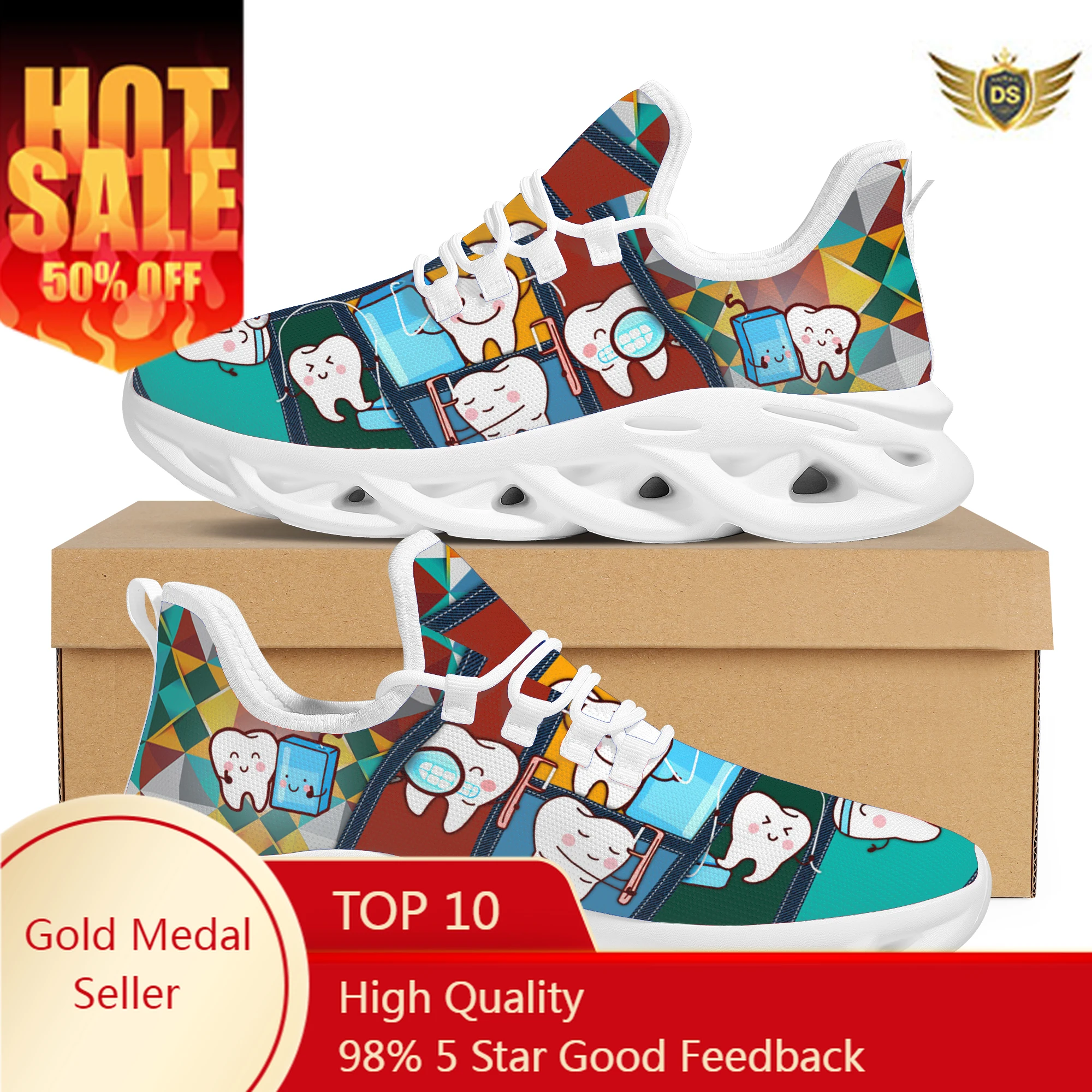 Grappige Cartoon Tand Design Platte Schoenen Moederdag Cadeau Antislip Gezellig Platform Swing Schoenen Nieuwe Trend Tandheelkundige Verpleegsneakers