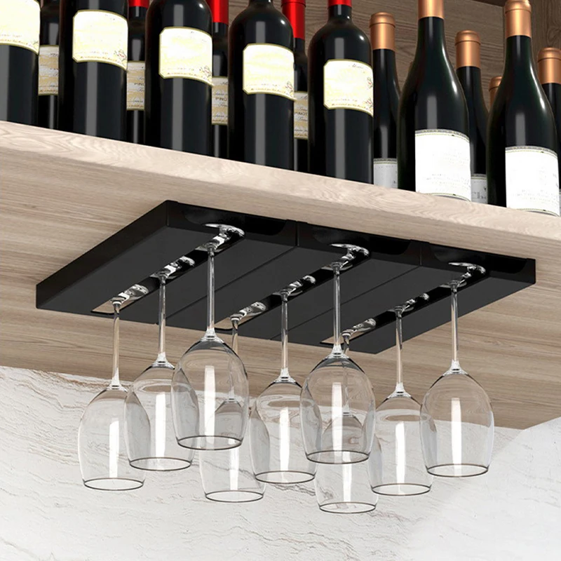 Kitchen Under Cabinet Free Punching Holder Wine Glass Rack Multi-function Classification Stemware Glass Cup Hanging Holder