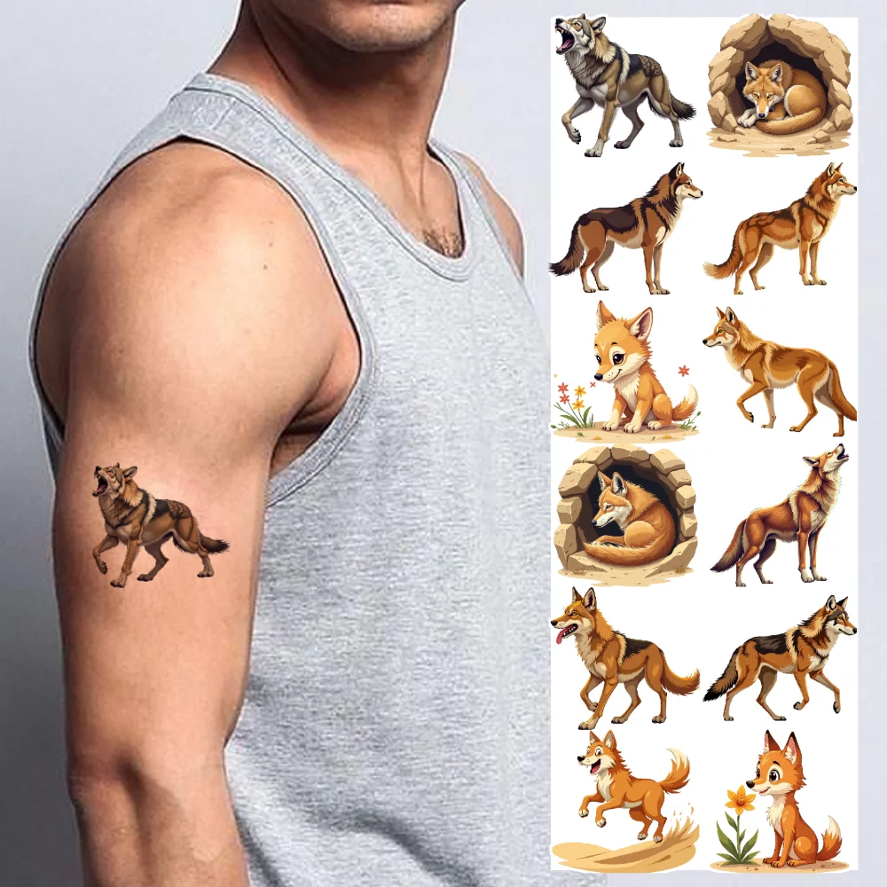 

28 шт., временные татуировки, наклейки с лисой, временные татуировки, наклейки с волком для детей, рук, девочек