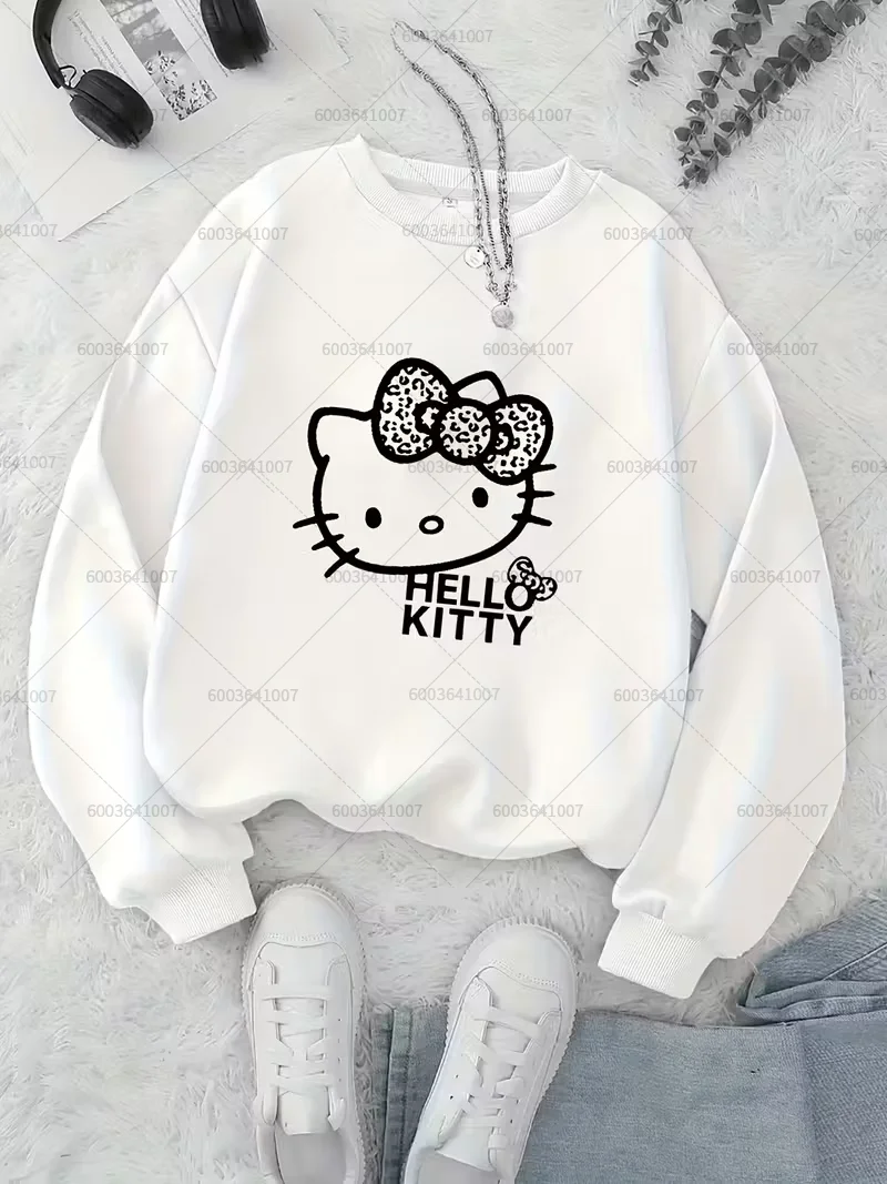Bluza Sanrio Kuromi Hello Kitty Damska Dziewczęca Bawełniana Polarowa Bluza z Kapturem Casual Jesień Zima Oversize Pulower Okrągły Dekolt