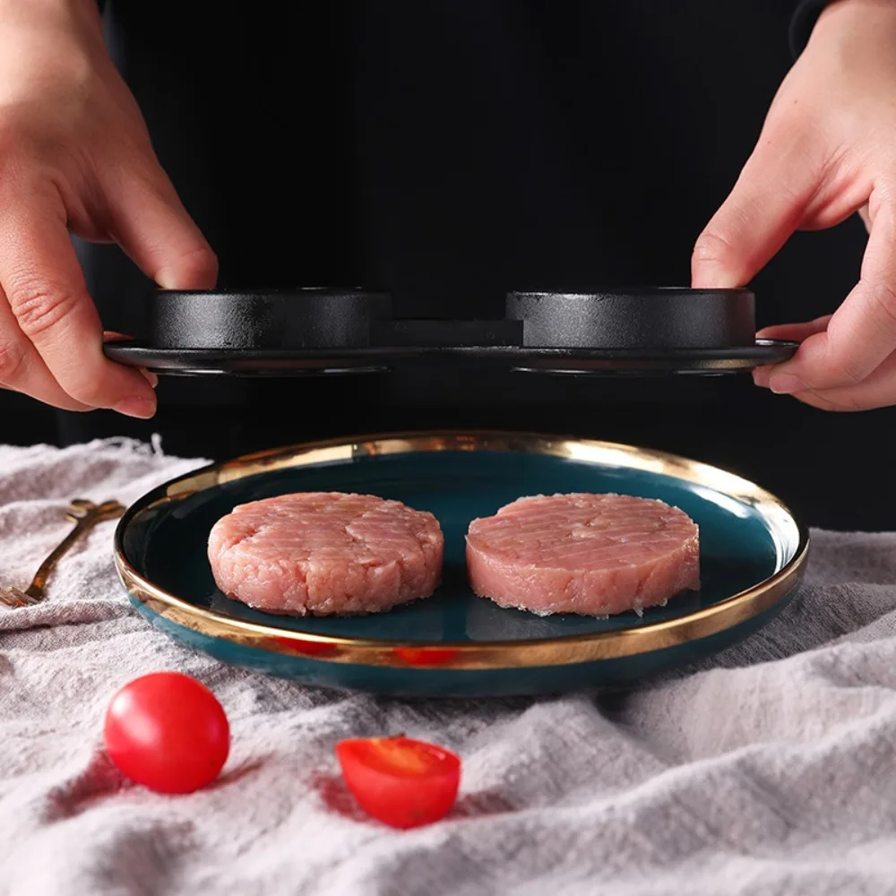 Easy To Clean Manual Hamburger Meat Press Non Stick Detachable Patty Maker Double Hole Patty Press Mold Rice