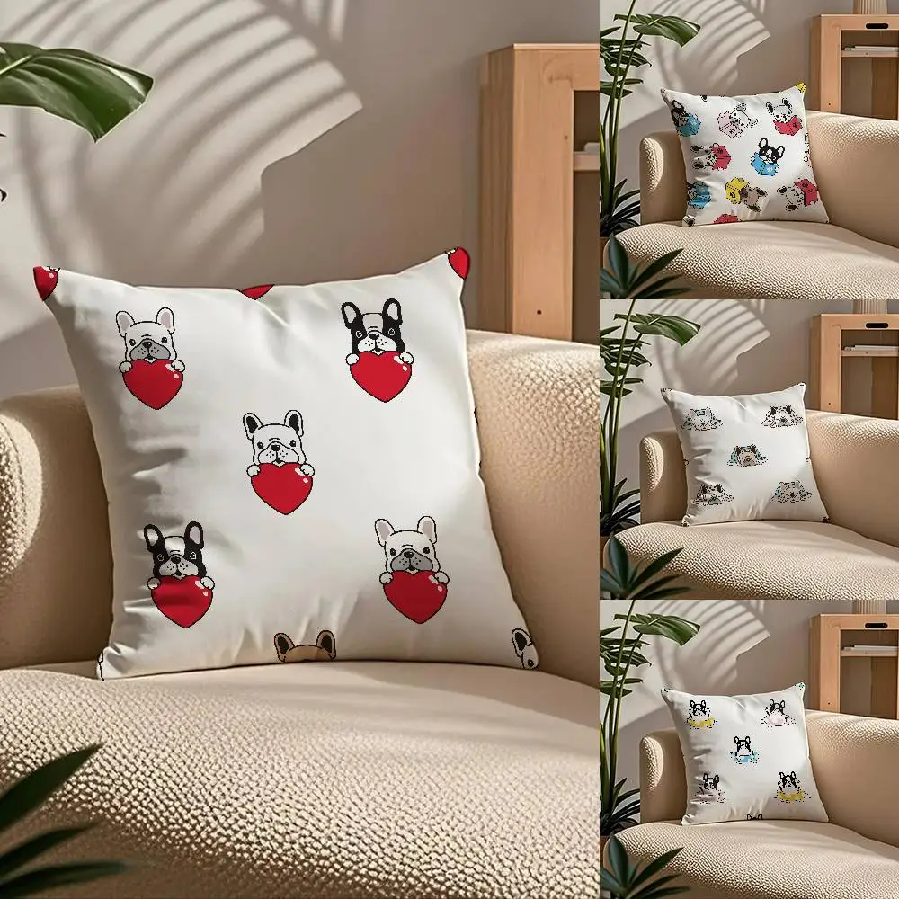 

Cartoon French Bulldog Pattern Pillow Case Comfort Sofa Bed Silky elegant Invisible zipper Custom Decorative cushion cover