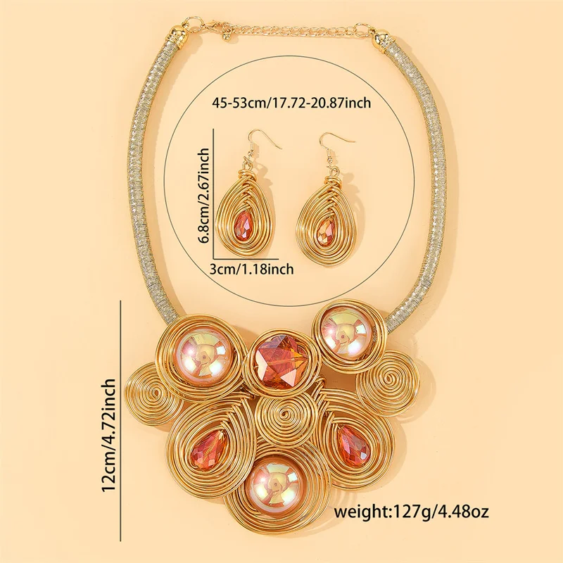 New African Flowers Jewelry Set Aluminium Wire Necklace Earrings Set For Women Party Wedding Dress