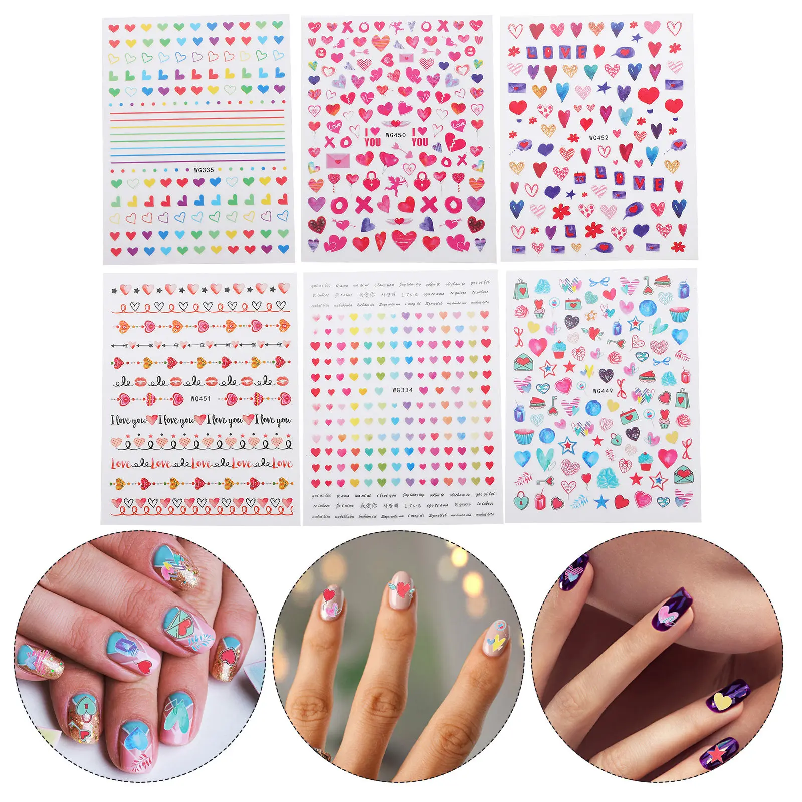 

12pcs Heart Nail Decal Sticker Adhesive Valentine Manicure Art Decor For Toe Finger Phone Case Gift Card Party Valentines Day