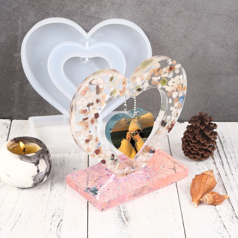 3D Heart Resin Mold Silicone Craft Supplies DIY Epoxy Photo Frame Maker for Arts and Crafts Home Decoration