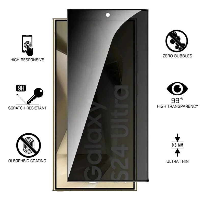 2Pcs Anti Spy Privacy Tempered Glass for Samsung Galaxy S24 Ultra S24+ Plus Screen Protector Protective Film Glass Full Cover