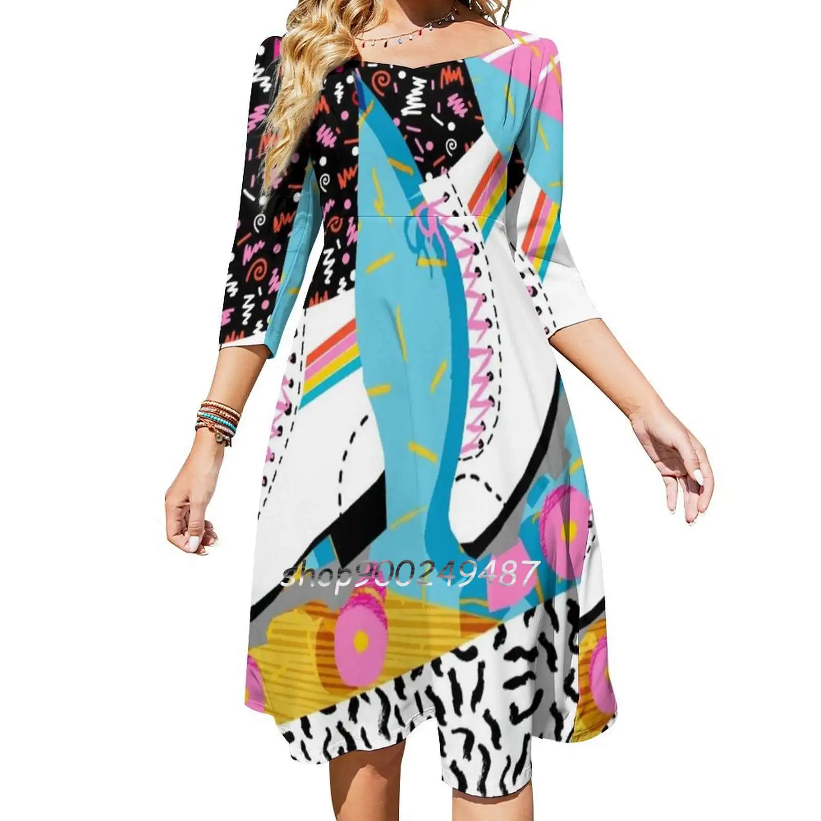 

Женское платье с квадратным вырезом, неоновое Платье с принтом