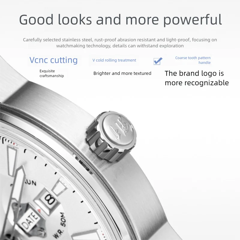 2025 Шанхайские мужские часы, автоматические механические часы, многофункциональные часы с календарем и неделей, сапфировые водонепроницаемые мужские часы 6027